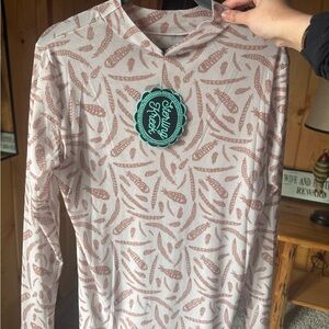 Nude Feather Print Long Sleeve Top